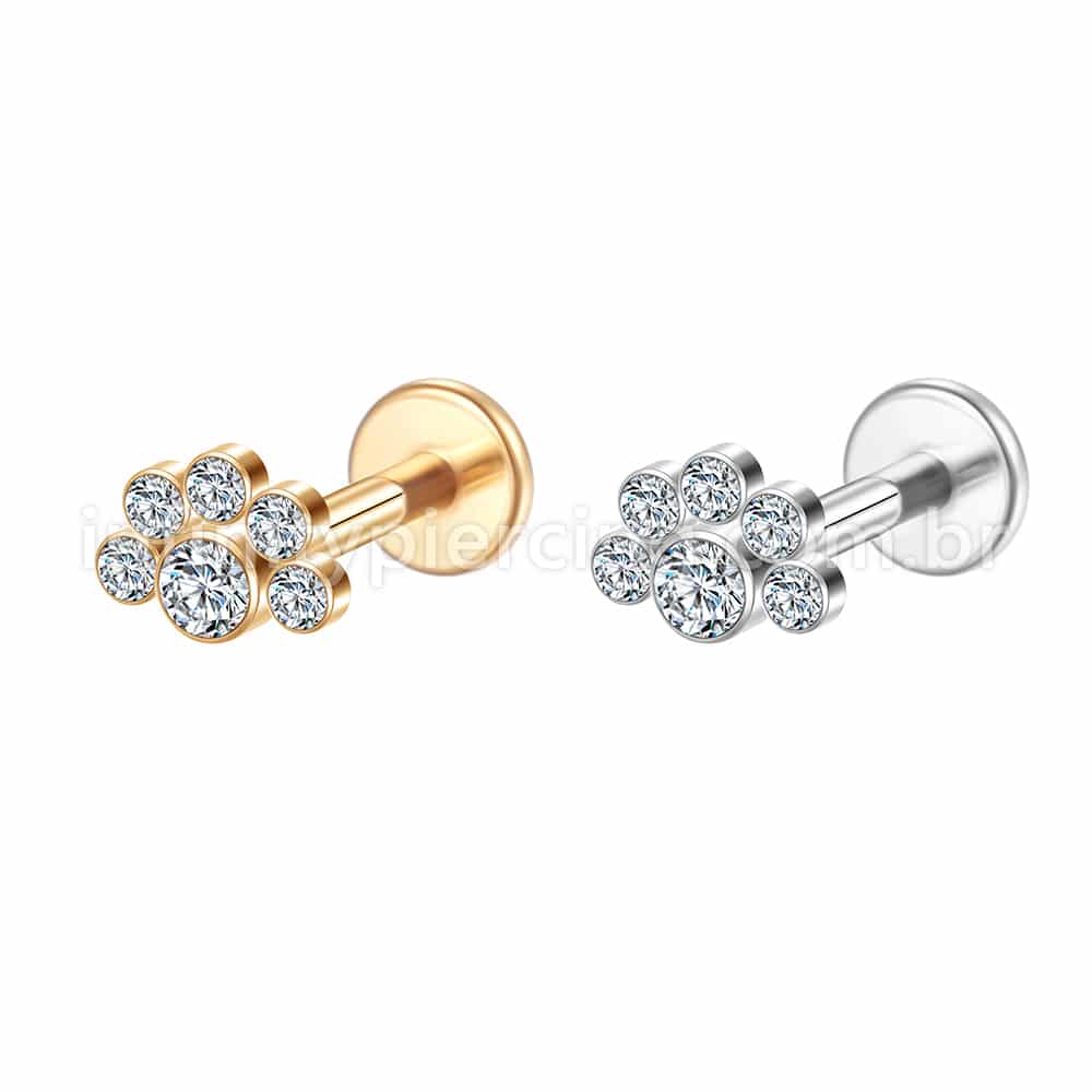 Piercing Labret Aço Cirúrgico Meia Flor Zircônia
